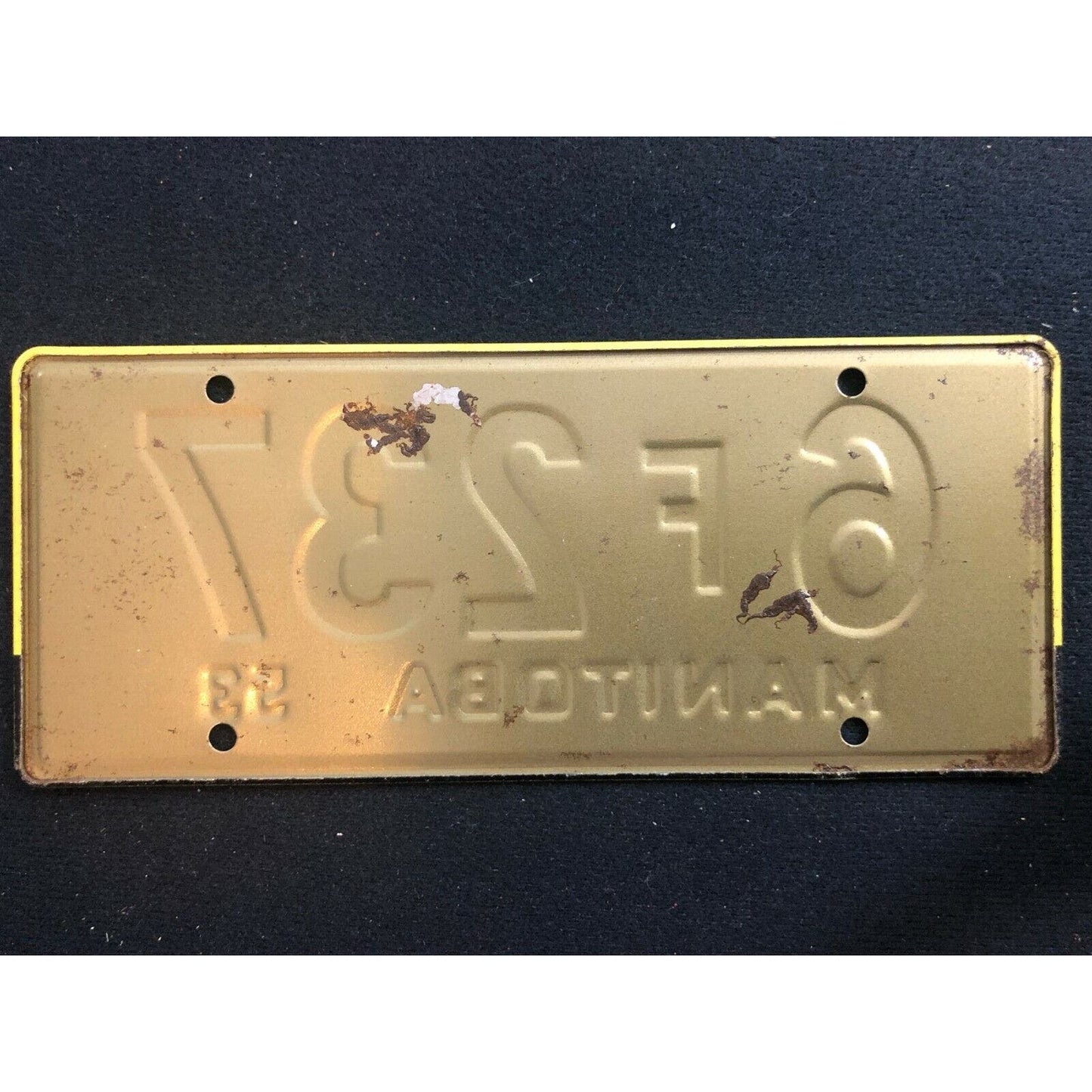 1953-54 General Mills Wheaties Tin Mini Bicycle License Plate - Manitoba