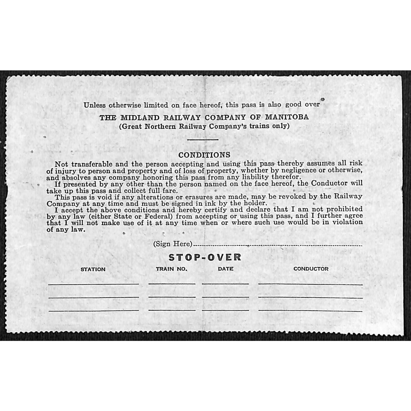 1947 Great Northwestern Railway Trip Pass St. Paul to Glacier Park