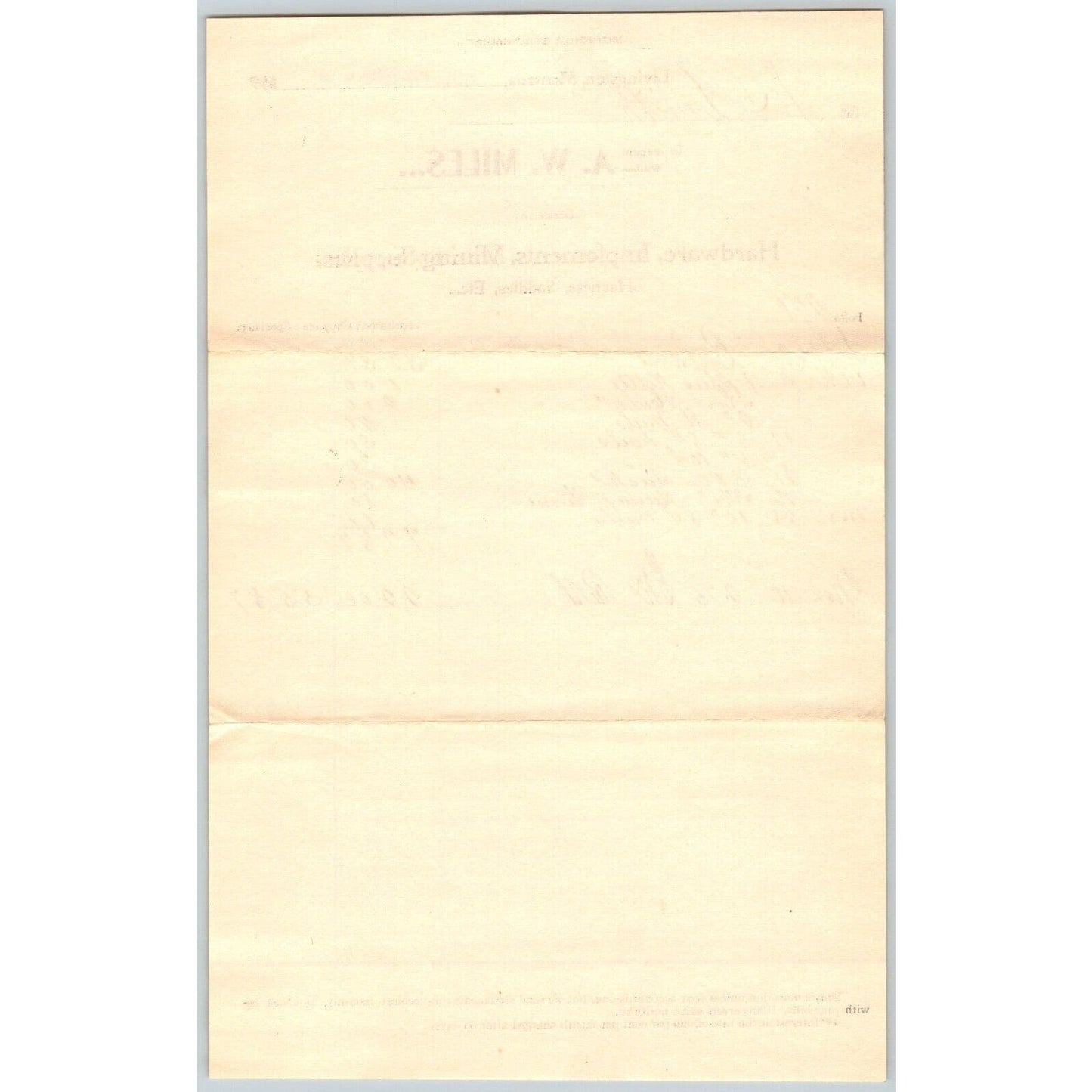 Livingston, MT A.W. Miles Hardware Mining Supplies Saddles 1899 Billhead VGC