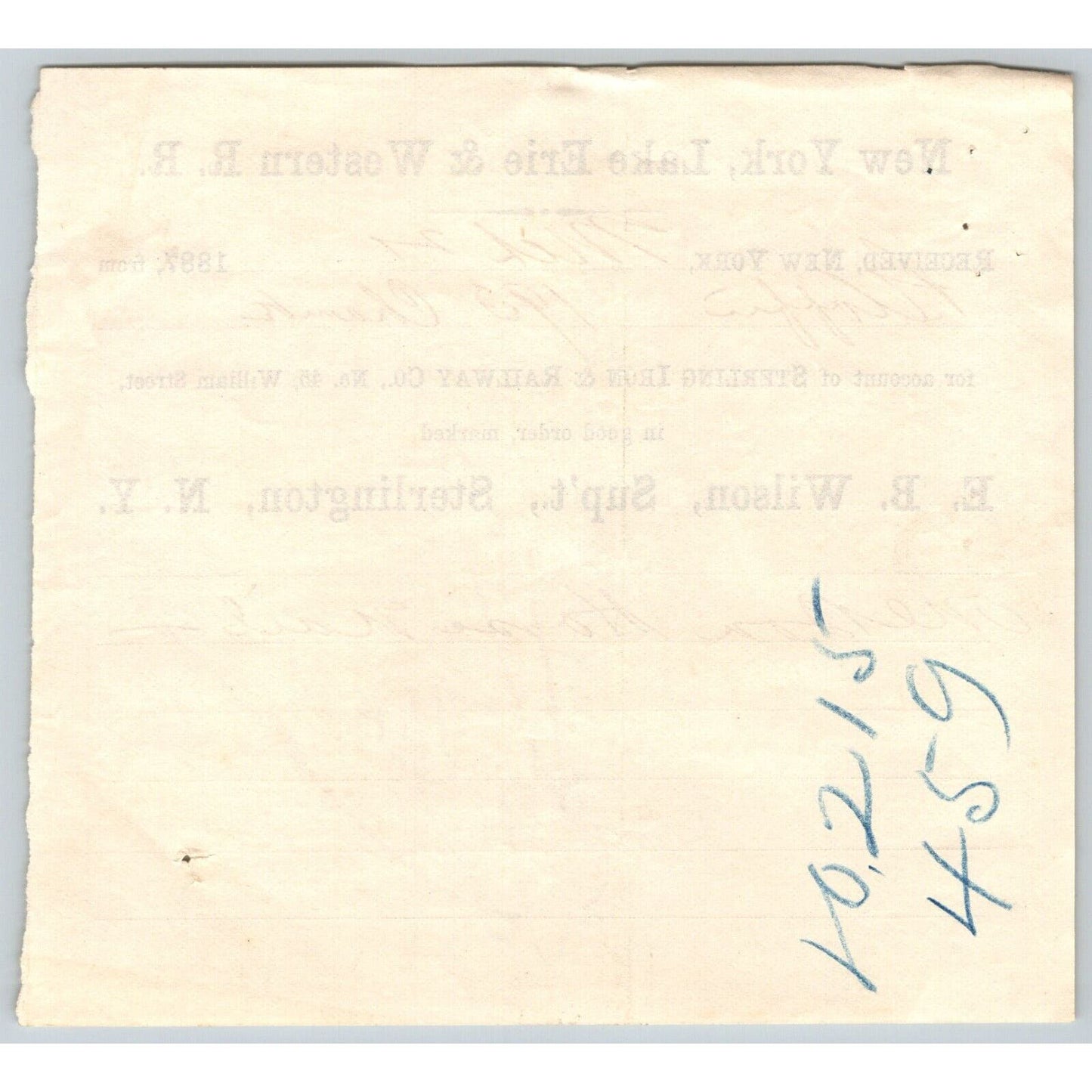 New York, Lake Erie & Western R.R. 1888 Railroad Freight Billhead "Horse Nails"