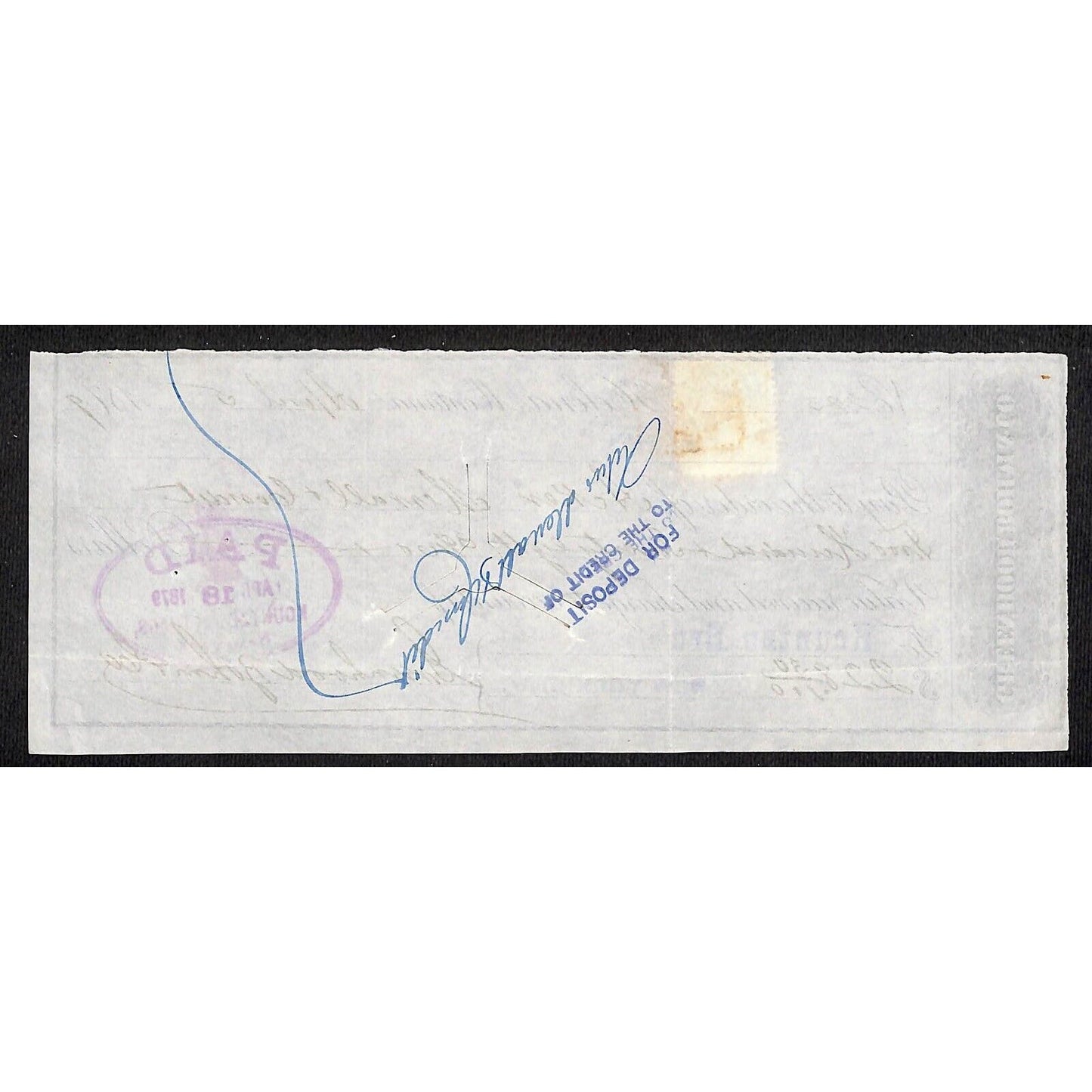 Helena Montana Greenhood, Bohm & Co. Kountze Bros. Bank Check 1869 w/ Rev Stamp