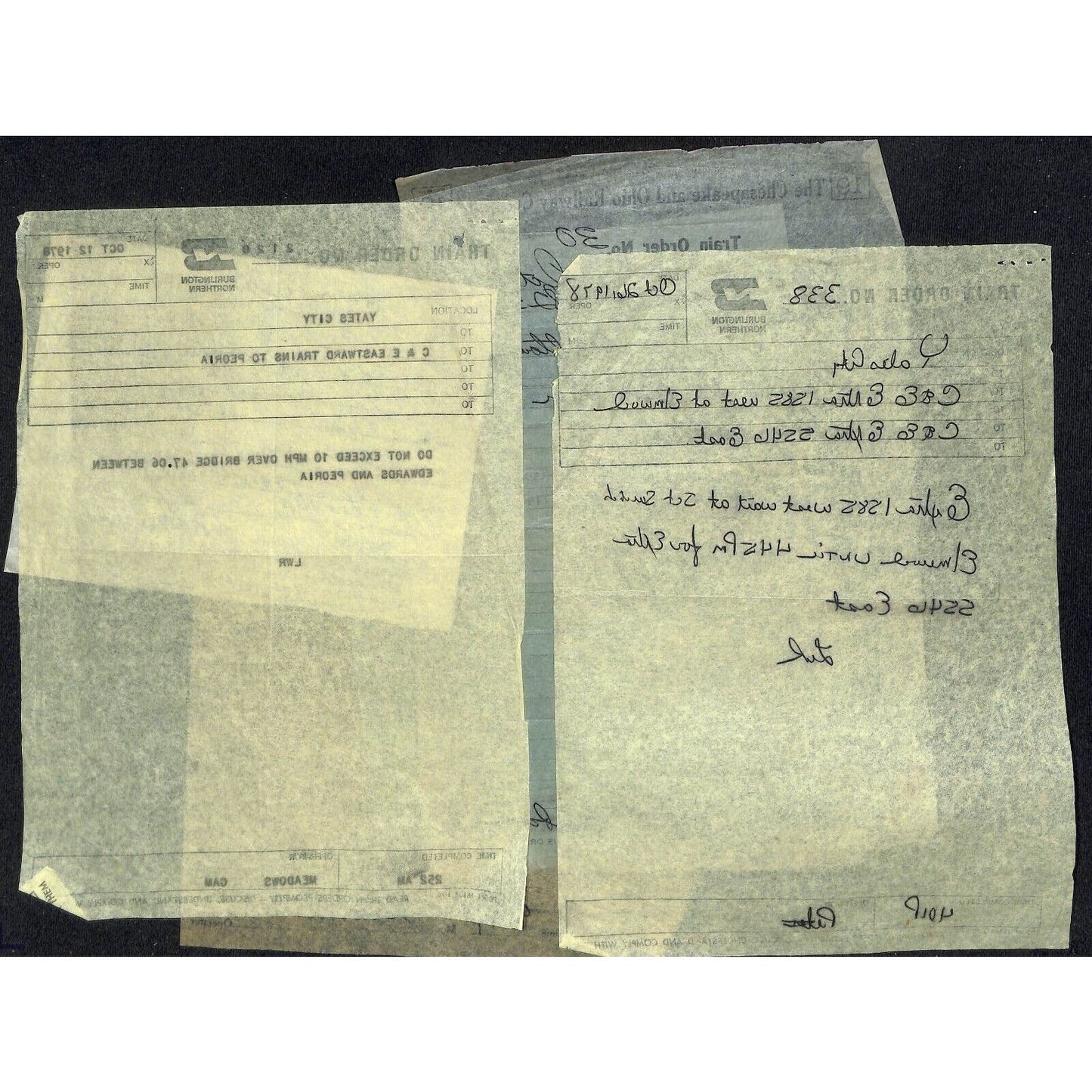 Group of 6 Mostly Tissue Paper Train Orders / Update Notes 1968 & 1978 Railroad