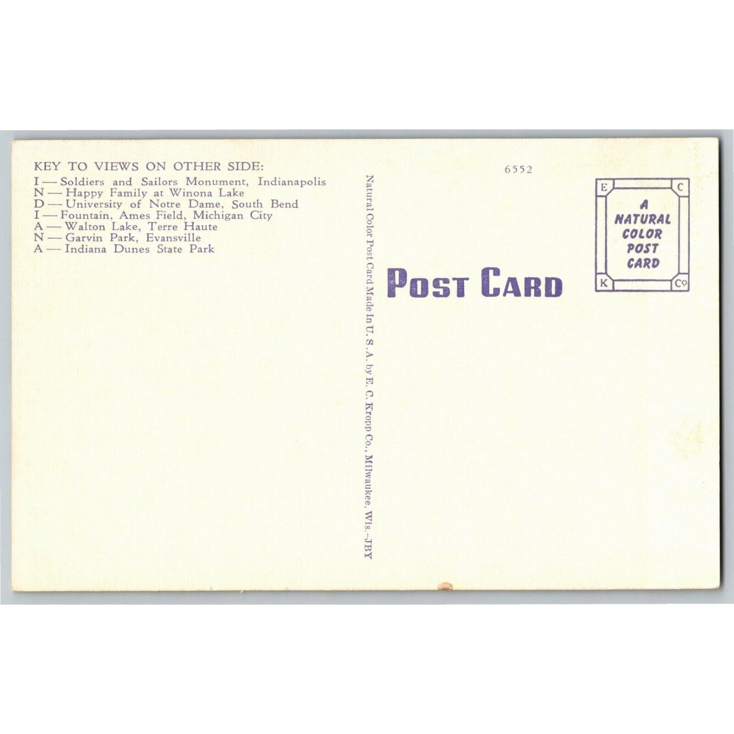 Indy 500 Linen Postcard 1938 "Greetings from Indiana" (EC Kroop) Unposted VGC