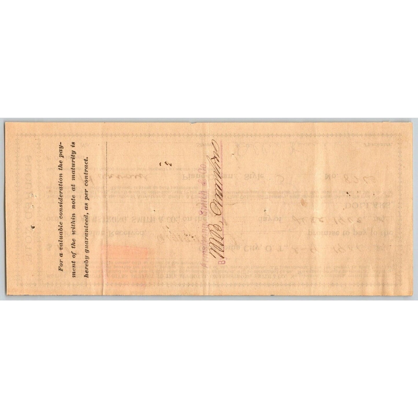 Oklahoma City Territorial 1901 Promissory Note Harvard Piano / Armstrong, Smith