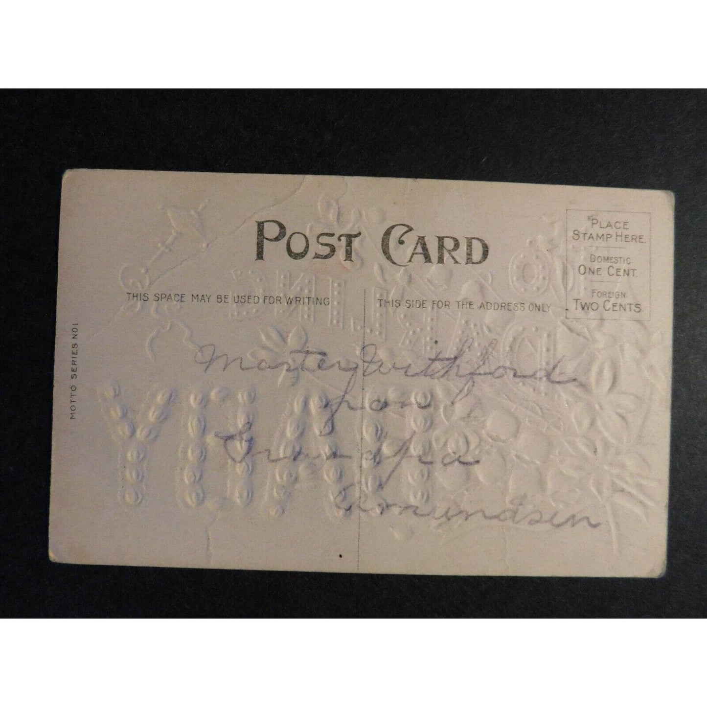 Vintage Postcard - Reverse Embossed "To Darling Baby" Floral / Gilt