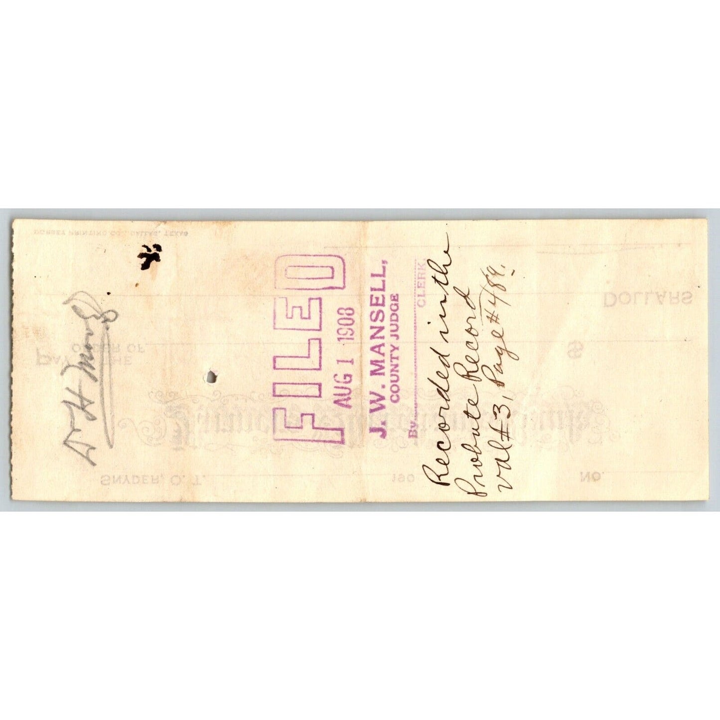 Snyder, Oklahoma Territory 1907 Farmers and Merchants Bank Check Judgement?