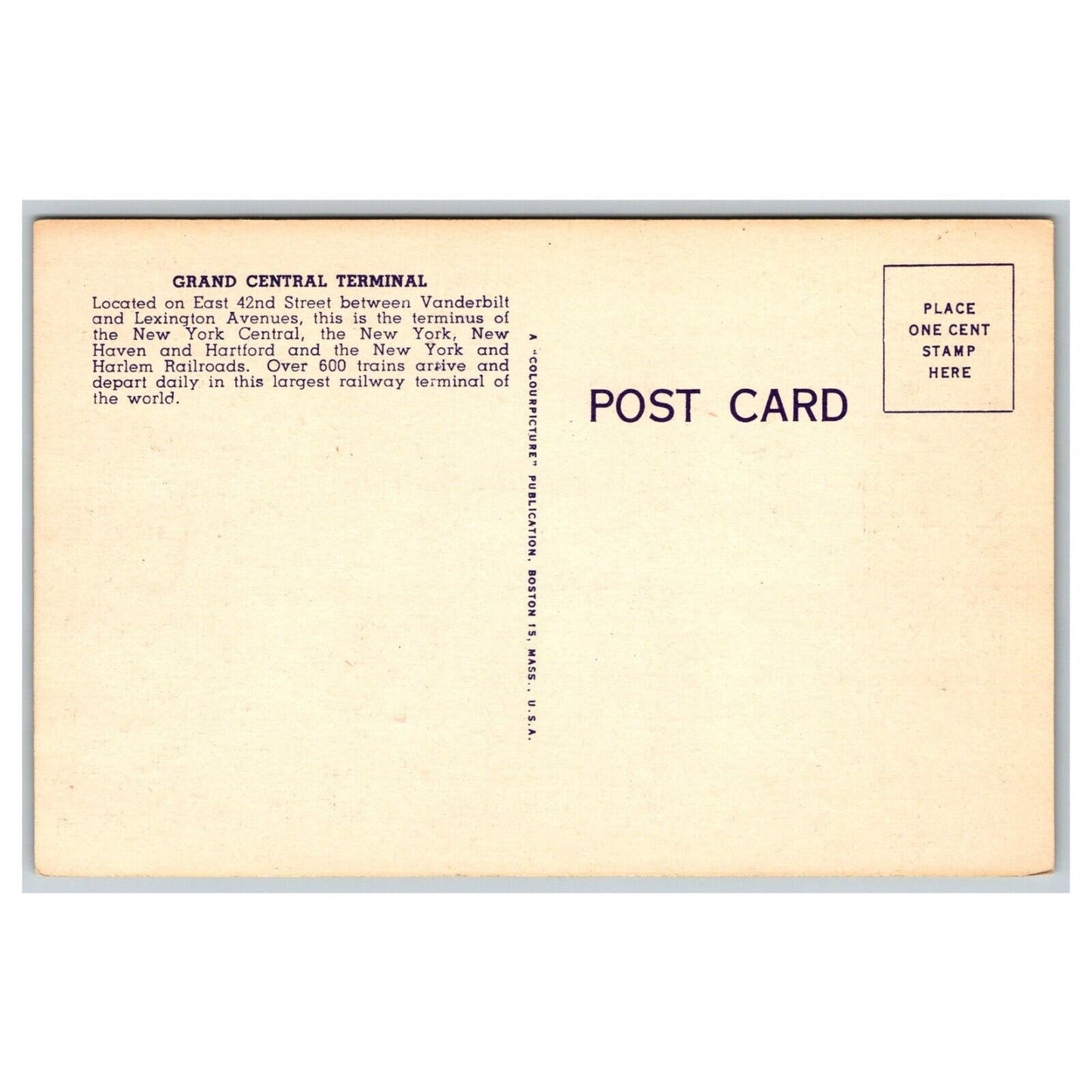 Grand Central Terminal, New York City Linen Postcard c1930-45 NP VGC
