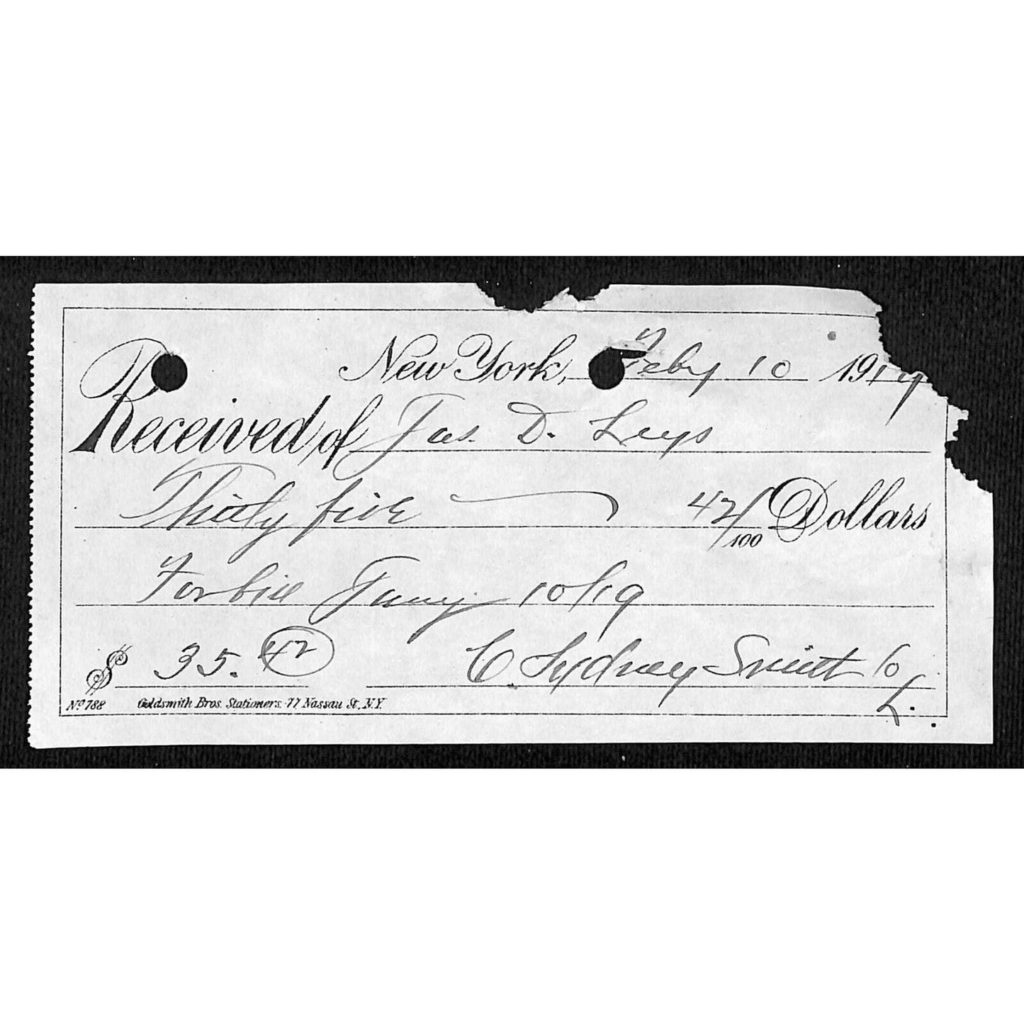 1919 Leys Jewelry related Butte, Montana $35.42 Receipt