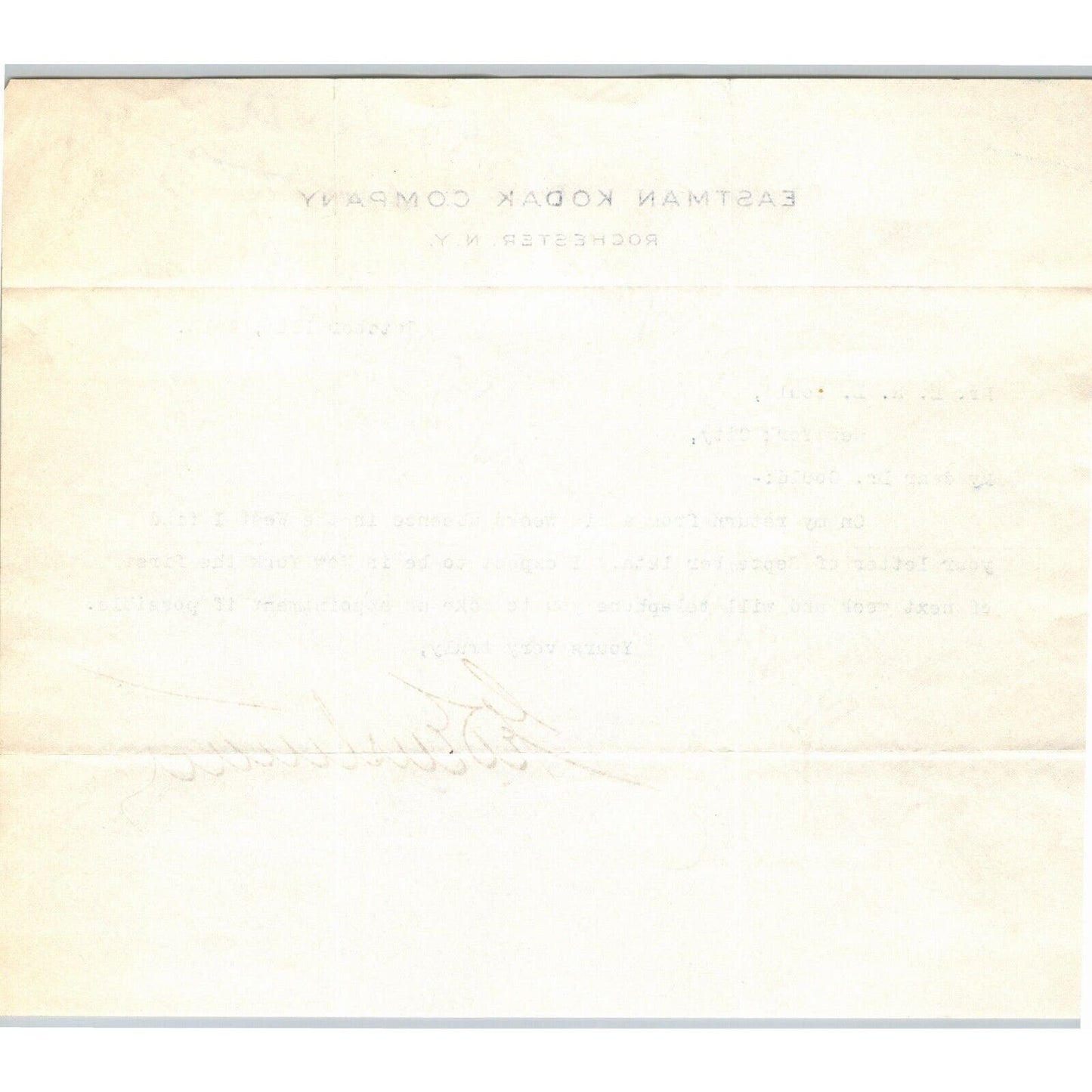 George Eastman Signed Kodak Rochester, NY Typed Letterhead 1913