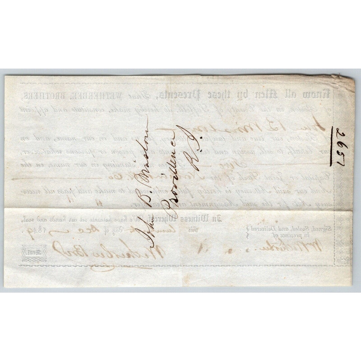 1849 Boston MA Power of Attorney re: Northern Railroad Stock Wetherbee, Brothers