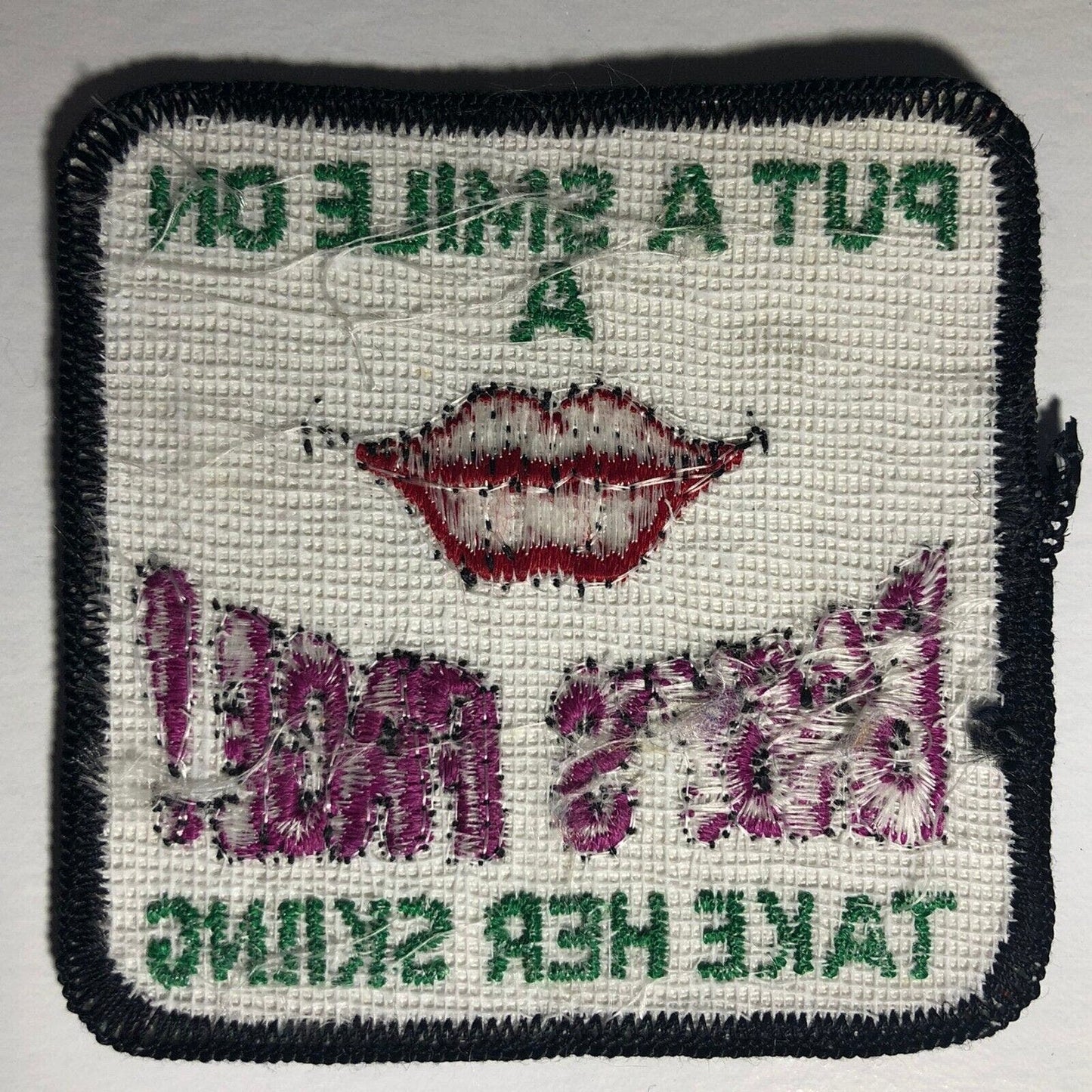 "Take Her Skiing" Vintage Embroidered Patch Funny Cute c1966-76 Scarce