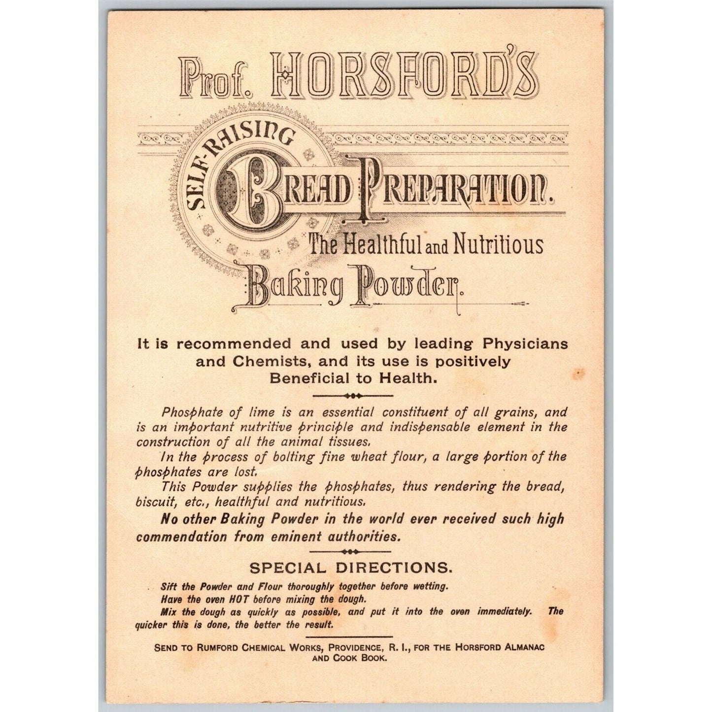 Prof. Horsford's Self-Raising Bread Preparation - Large Victorian Trade Card