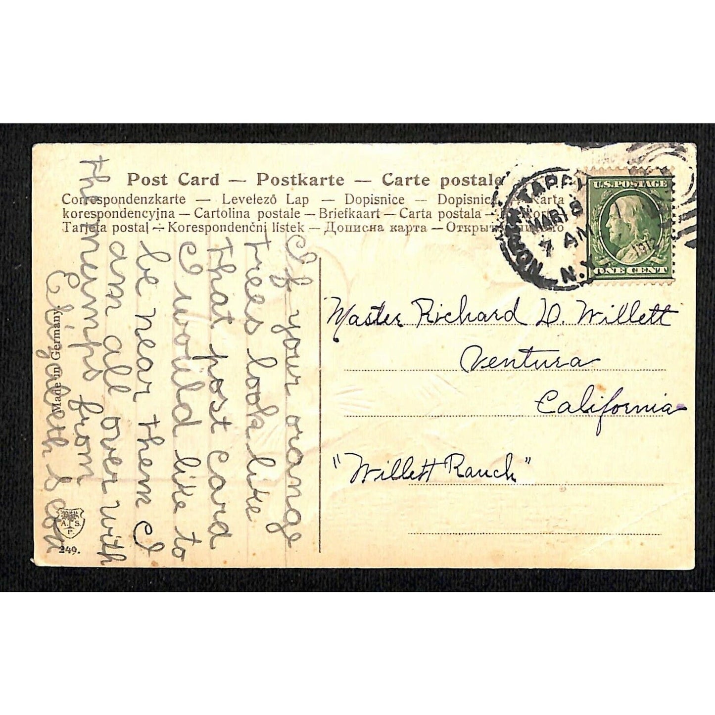 Vintage Postcard Cats Kittens Playing Reverse Embossed PM 1912