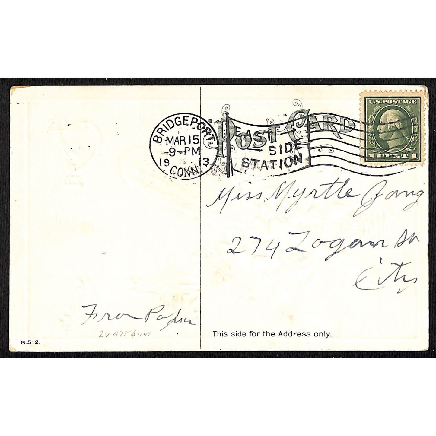 St. Patrick's Day Postcard Shillelagh Harp Clovers Gilt Embossed - PM c1913