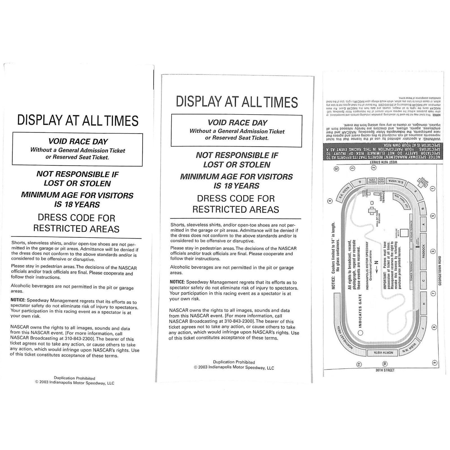 2003 Brickyard 400 Garage / Suite Ticket Stub w/ Lanyard The Ron Burton Estate