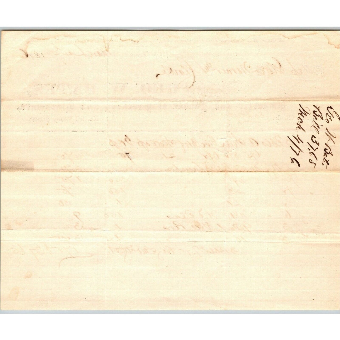 Geo. W. Bates NY, NY to Glover, Warner & Clarke Sandy Hook Letterhead 1876