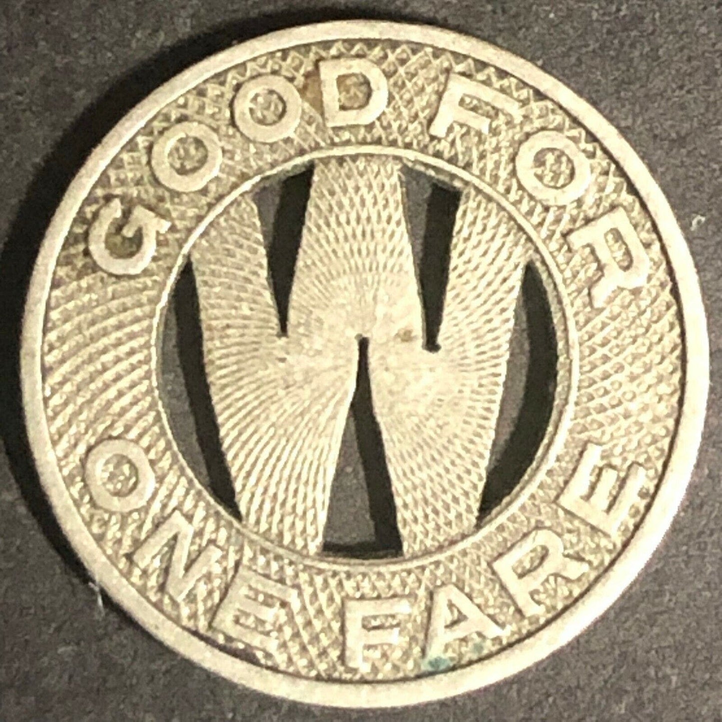 c1940's 16mm Wichita Transportation Corp. G/F One Fare Brass - Transit Token KS