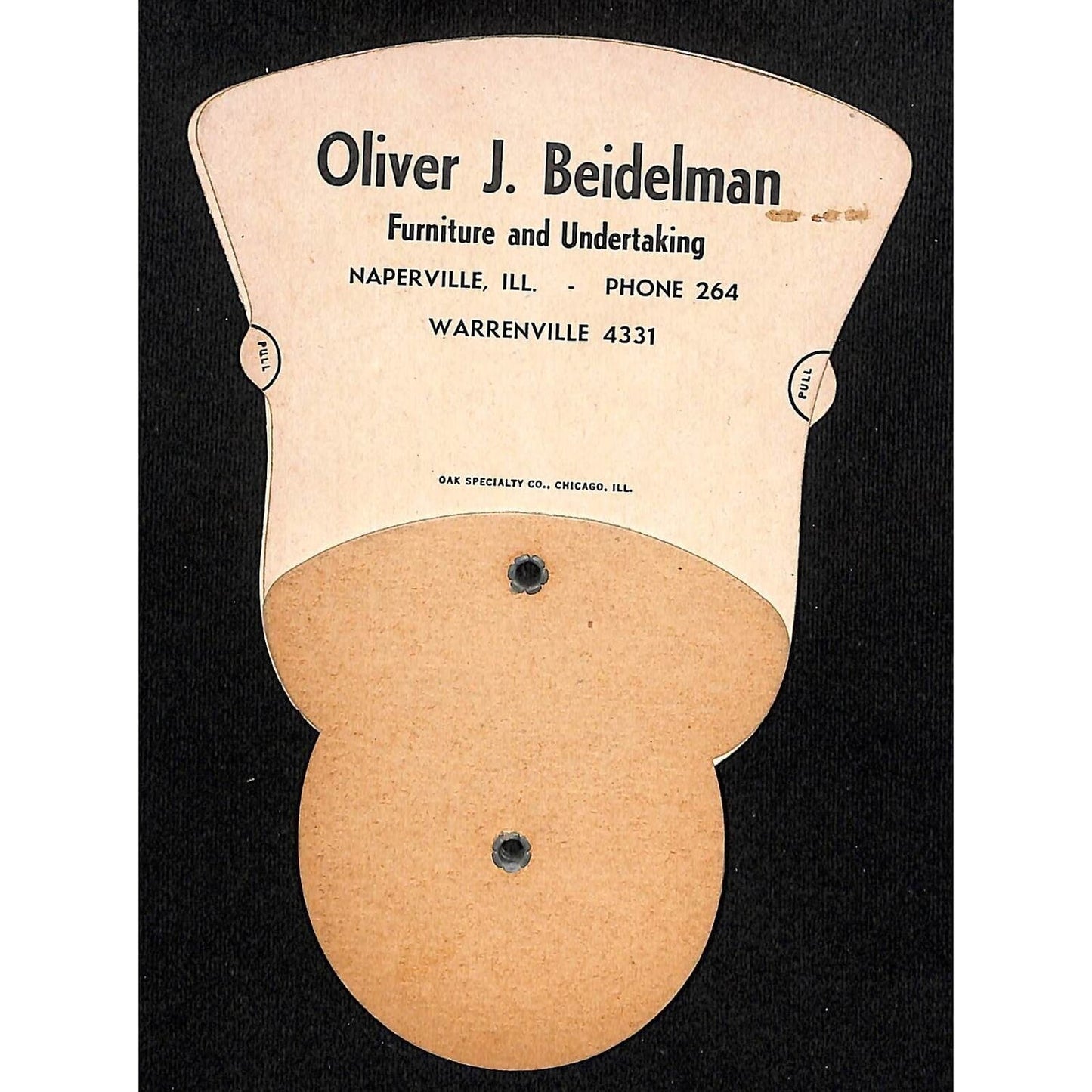 Naperville, IL Oliver J. Beidelman Undertaking Folding Hand Fan U.S. Flag c1950