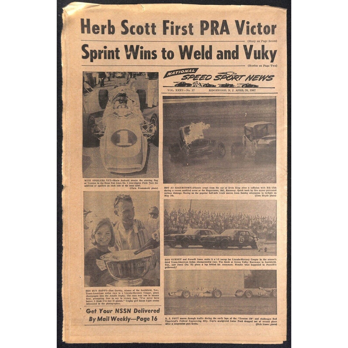 National Speed Sport News 4/26 1967 Andretti Wins / Lorenzen Quits Racing 19pp
