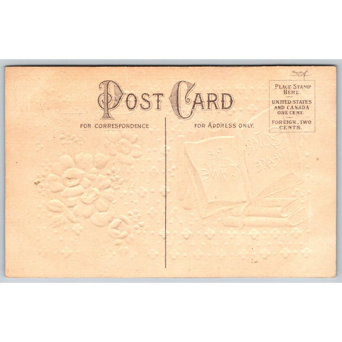 Easter Postcard "Easter Peace Be Thine" Floral Cross Bible Gilt Emb. NP c1910-15
