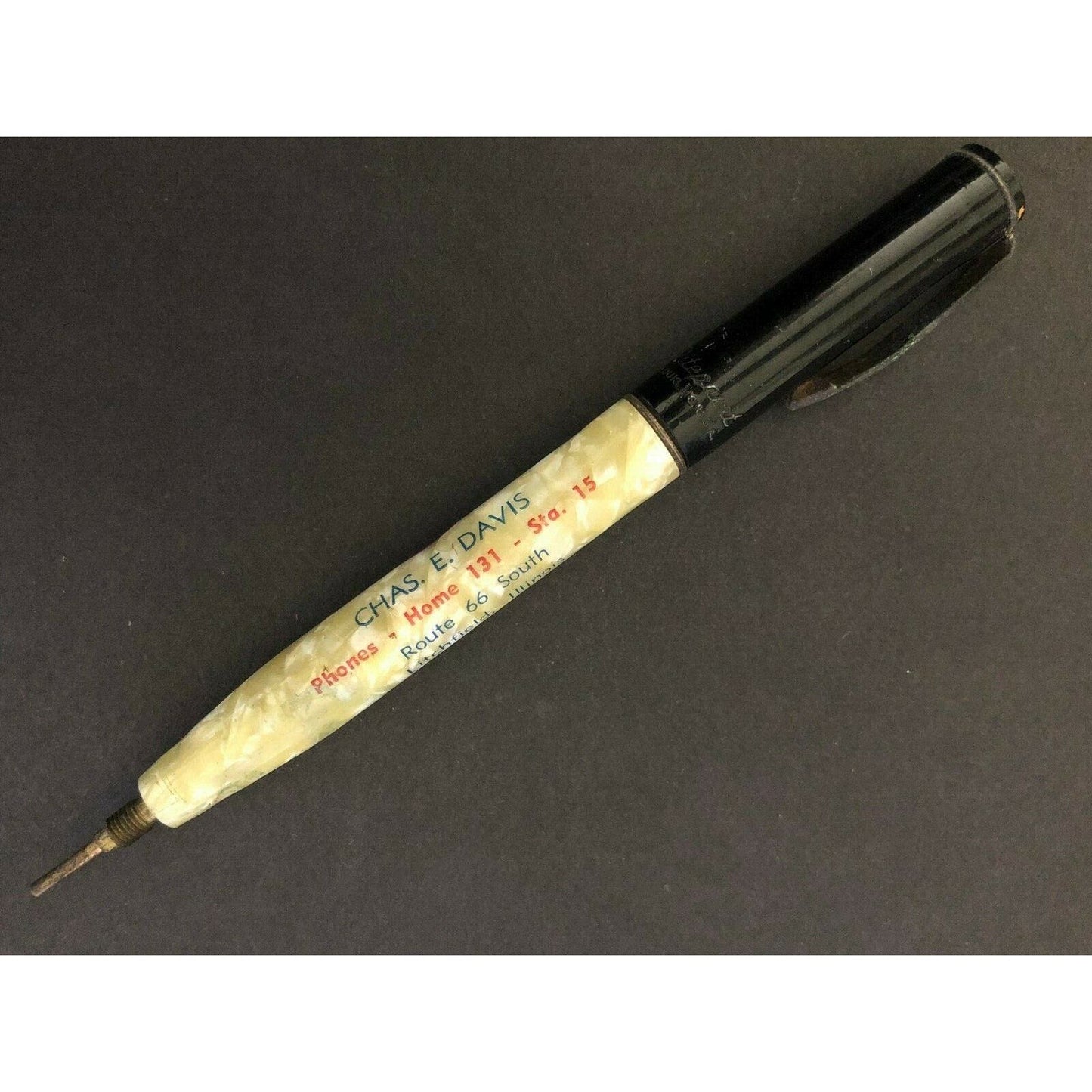 c1940's-50's Standard Oil Rt. 66 Chas. E. Davis Litchfield, IL Mech. Adv. Pencil