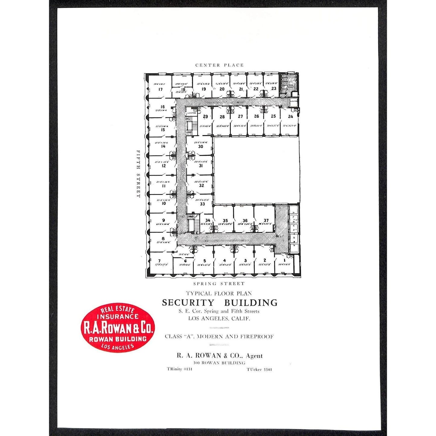 Spring & Fifth St LA "Security Building" Commercial Building Sales Sheet - c1915