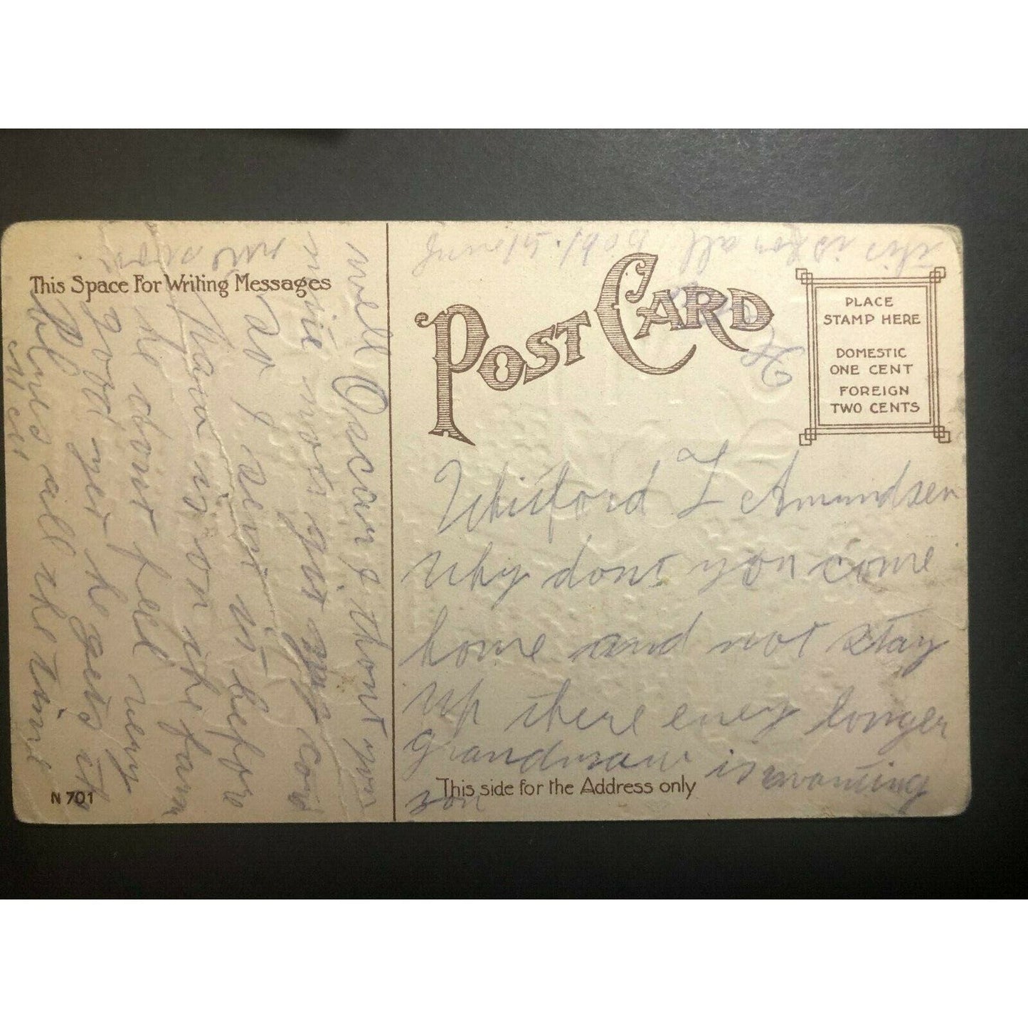 Vintage Postcard - Reverse Embossed "To My Sweetheart" Floral / Gilt