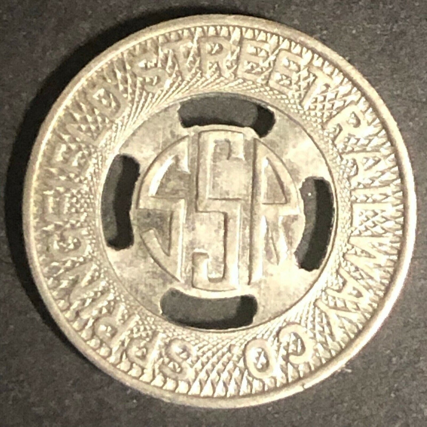 c1941 16mm Springfield Street Railway G/F One Zone Fare Brass Transit Token MASS