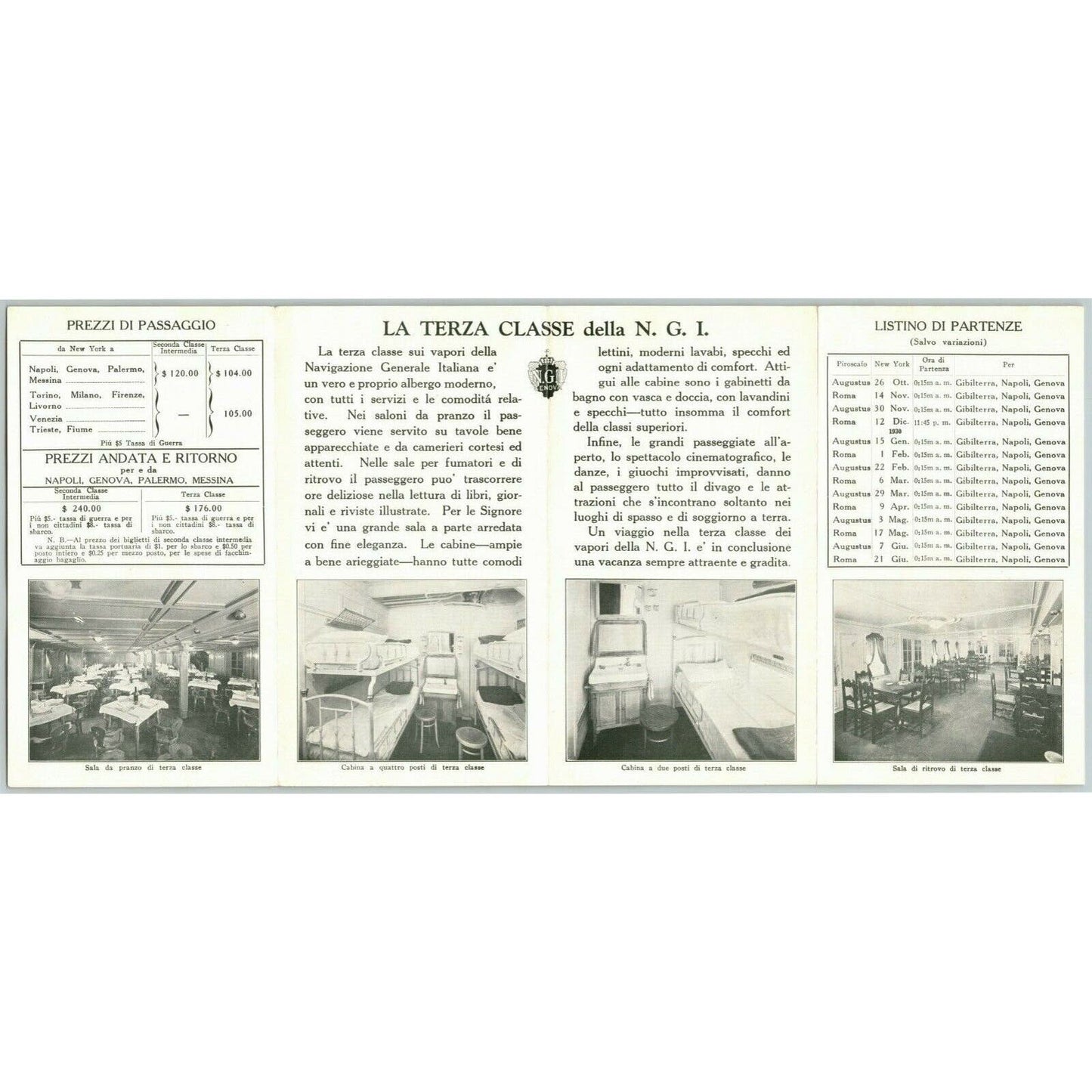 1925 Capolavori Augustus / Roma Single Sheet Ocean Liner Brochure w/Dates Prices