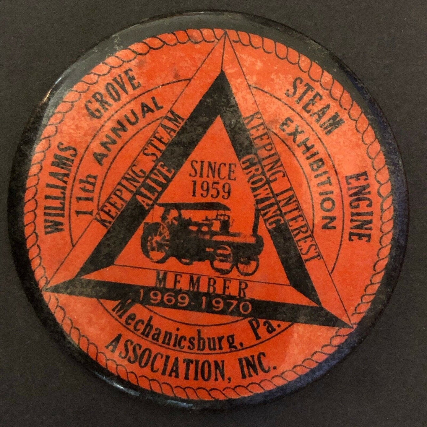 1969-70 Williams Grove Steam Engine Historical Mechanicsburg, PA Pin Back Button