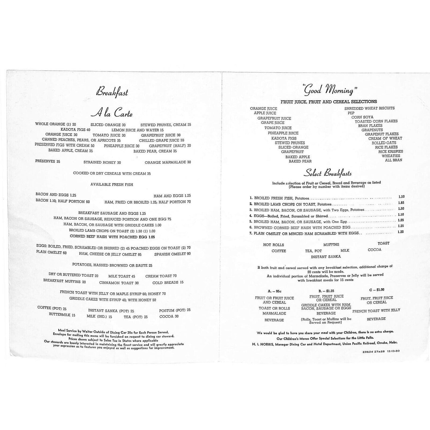 1950 San Francisco Overland Railroad Dining Color Photo Menu Lake Merritt