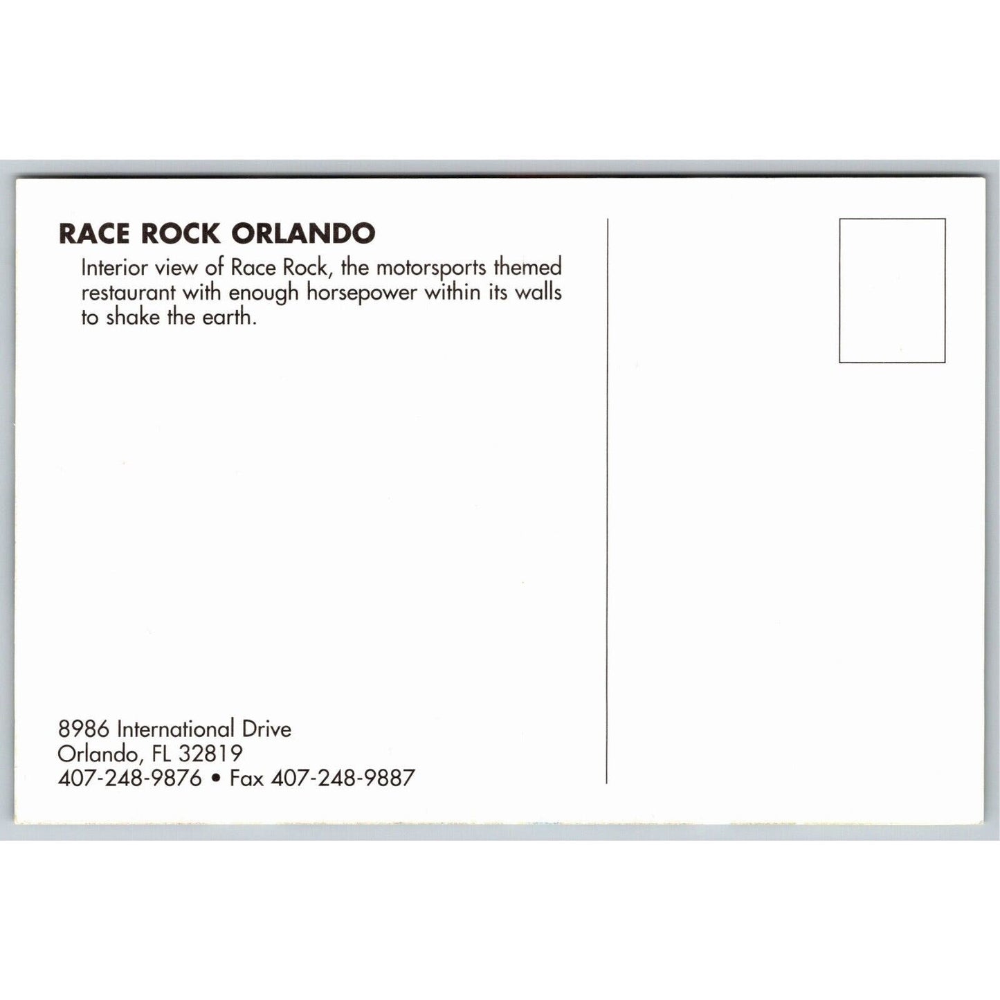 c1990's Race Rock Restaurant Orlando Advertising Postcard Unposted Castrol VGC