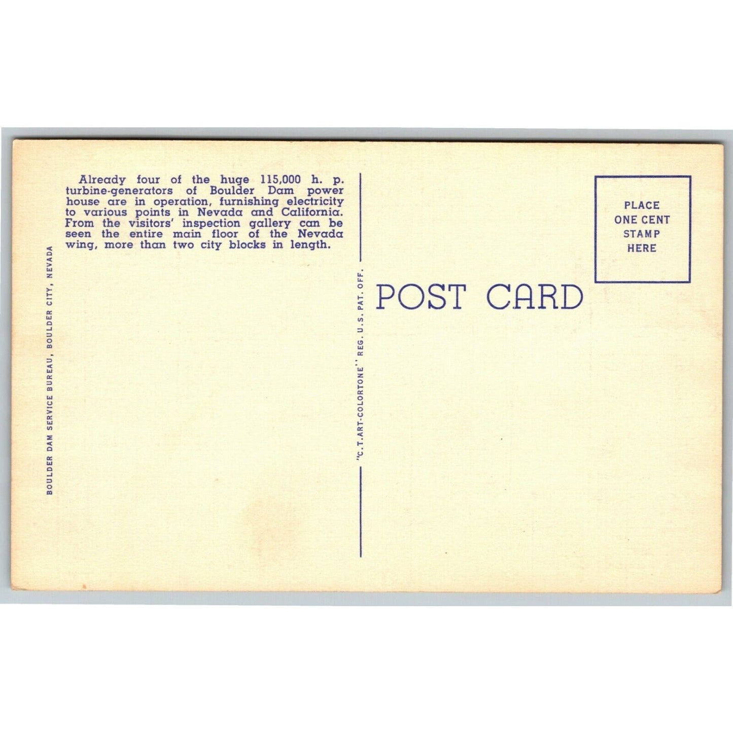 Vintage Linen Postcard Boulder Dam Power House Nevada Wind - Unposted VGC