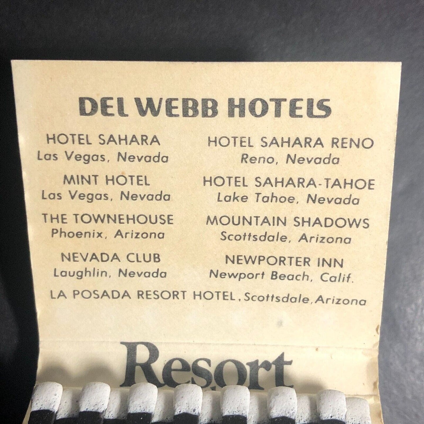 Del Webb's Sahara Reno Hotel Full Matchbook c1975-1982