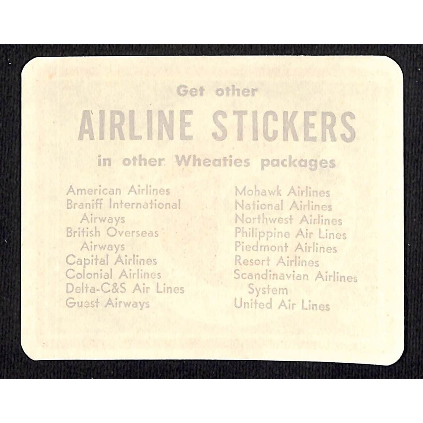 National Airlines NAL Wheaties Cereal Premium Airline Sticker c1955 VGC