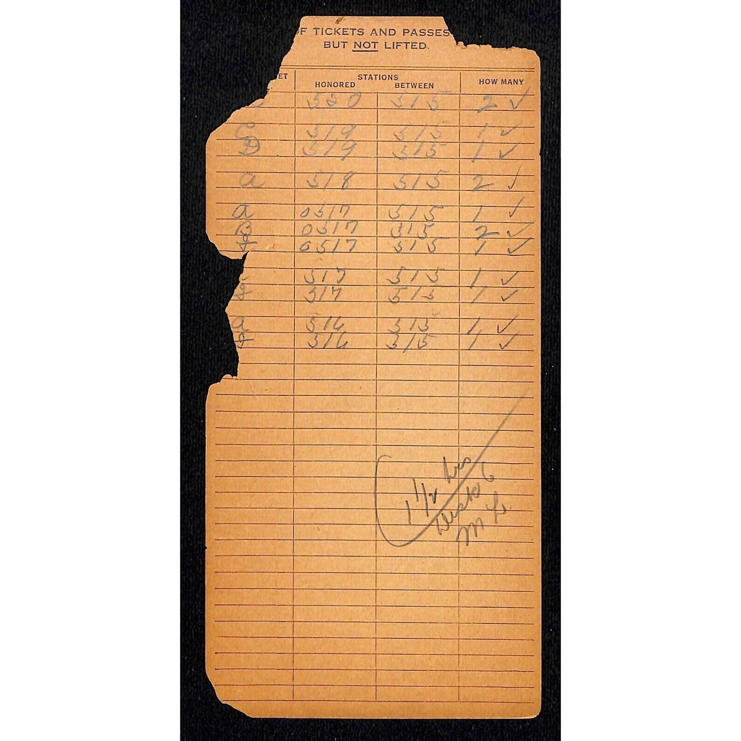 1931 New York Central Railroad Conductor's Memo Card - Scarce