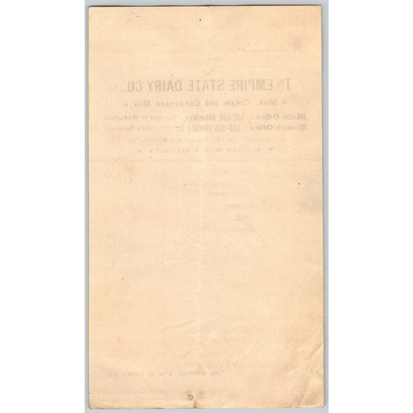 Empire State Dairy Brooklyn, NY Sept 1903 Billhead to: Isaac Post VGC