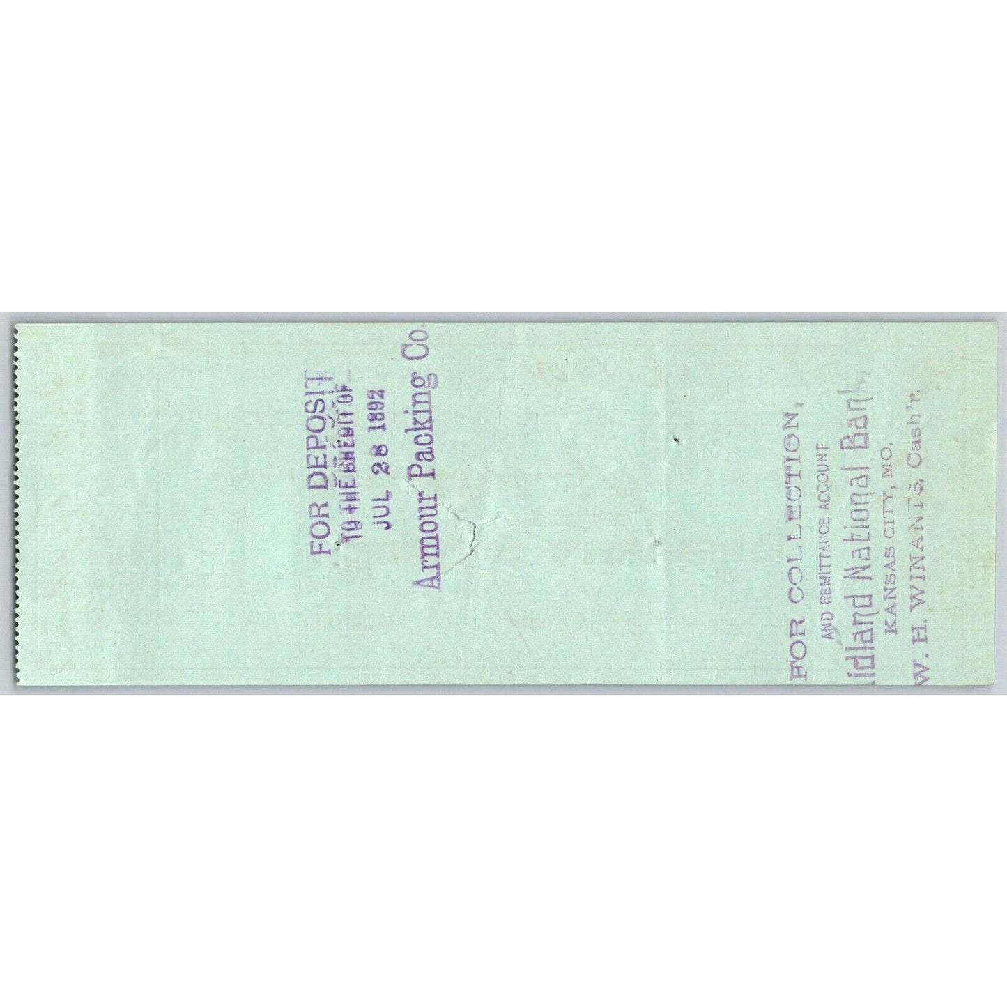 Kingfisher, Oklahoma Territorial 1892 Armour Packing Co. Bank Check Scarce