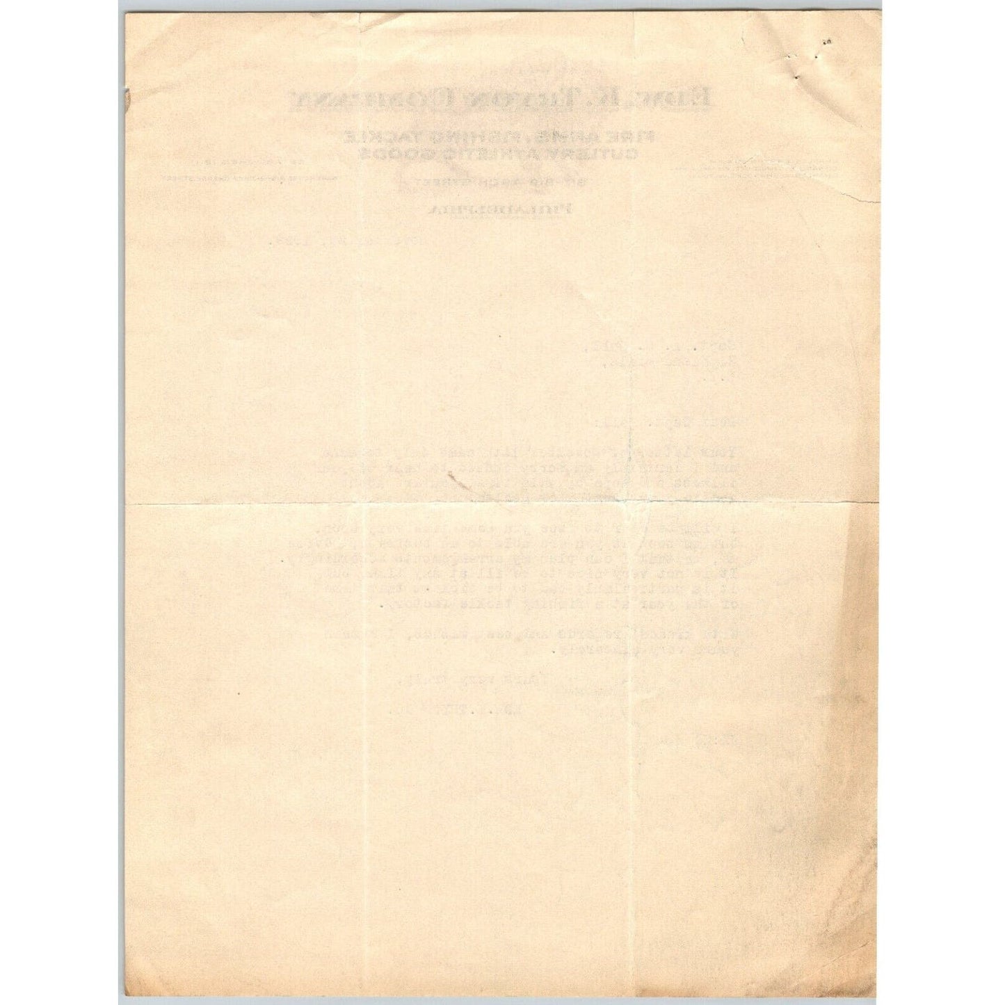 Edw. K. Tryon Company Philadelphia 1929 - Fire Arms Fishing Tackle Letterhead
