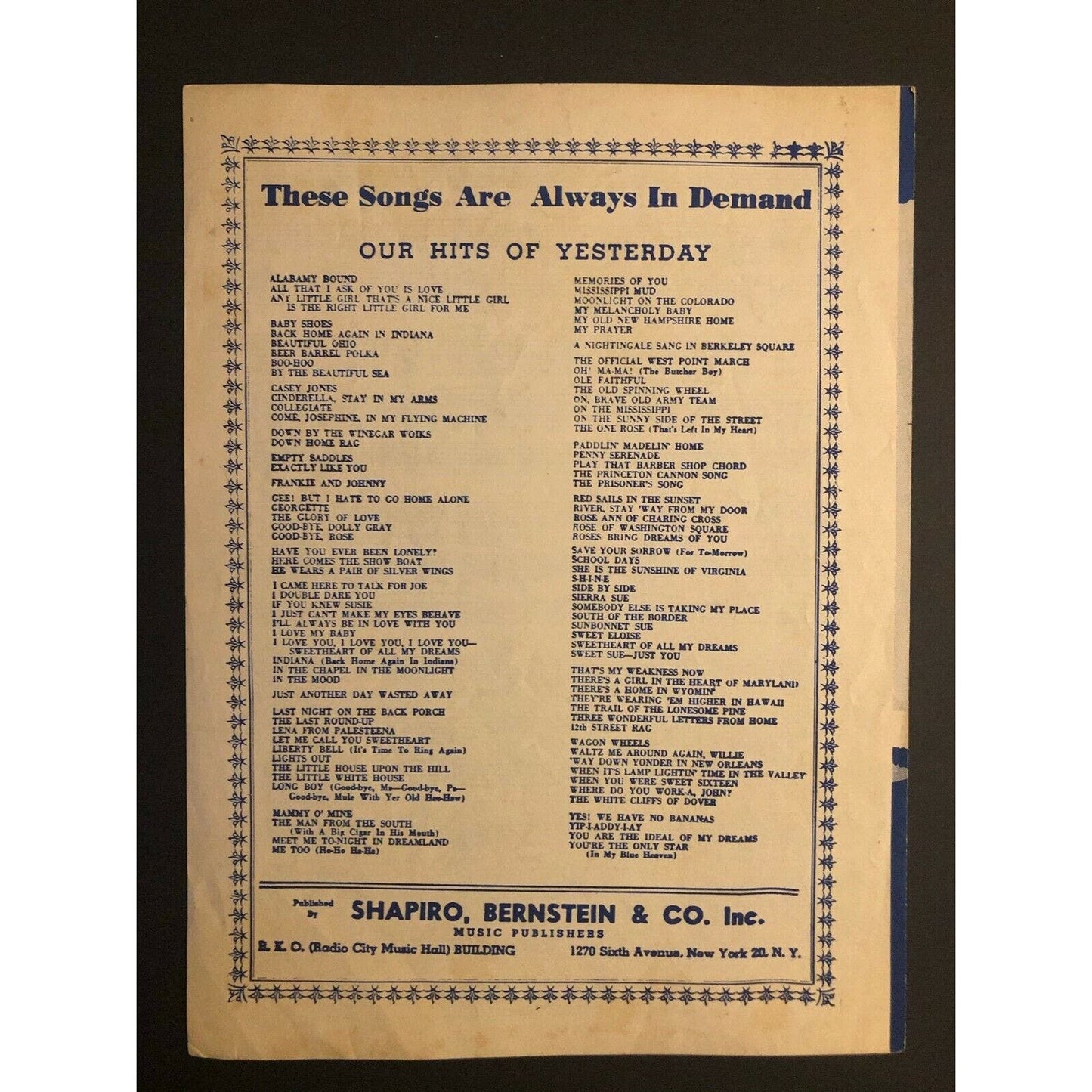 Vintage 1940's Sheet Music "A Tree in the Meadow" Billy Reid