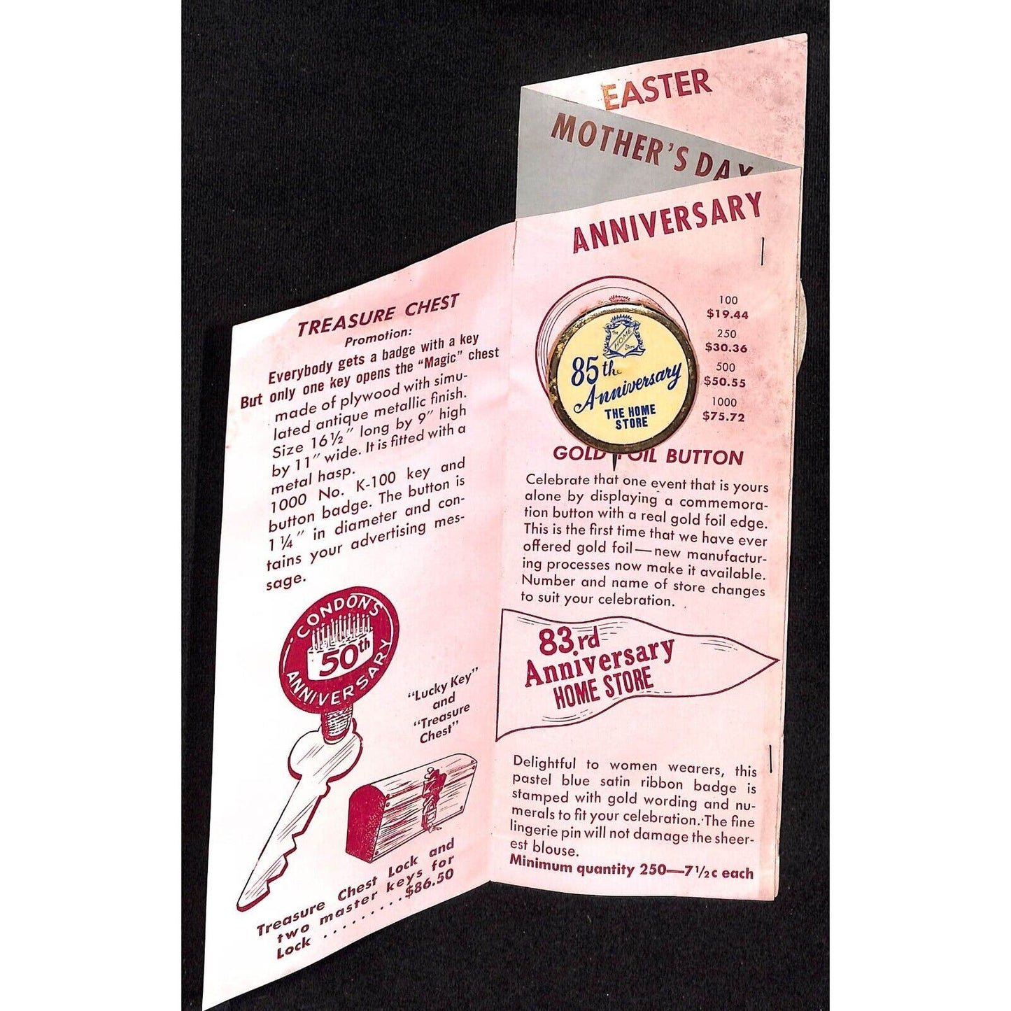 c1955 Gold Foil / Father's Day Pinback Button on Catalog Salesman's Sample Card