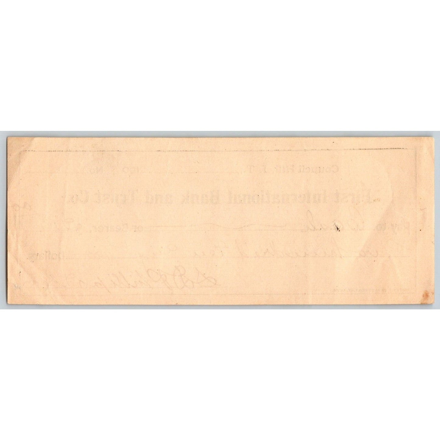 Council Hill, OK Indian Territory* 1910 First International B&T Check - Scarce