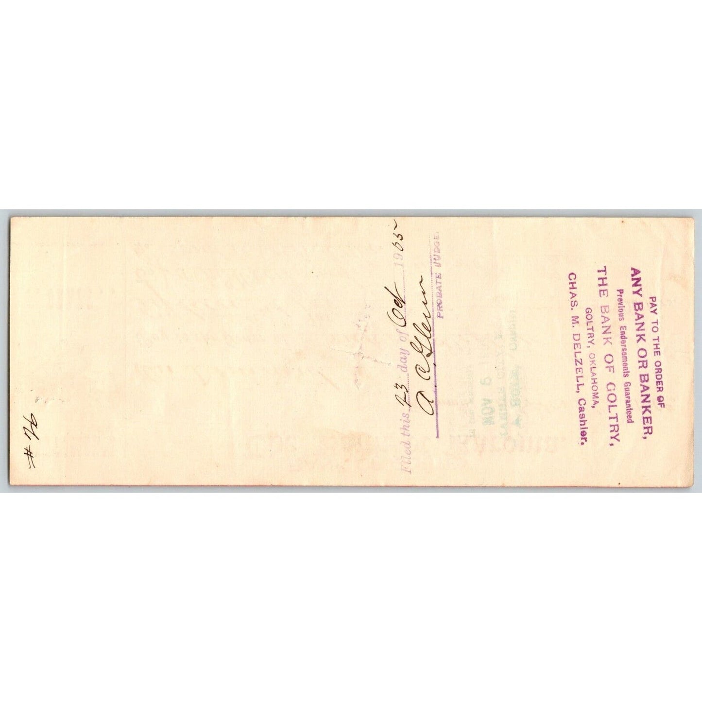Karoma / Goltry, Oklahoma Territorial 1904 Bank Check Scarce