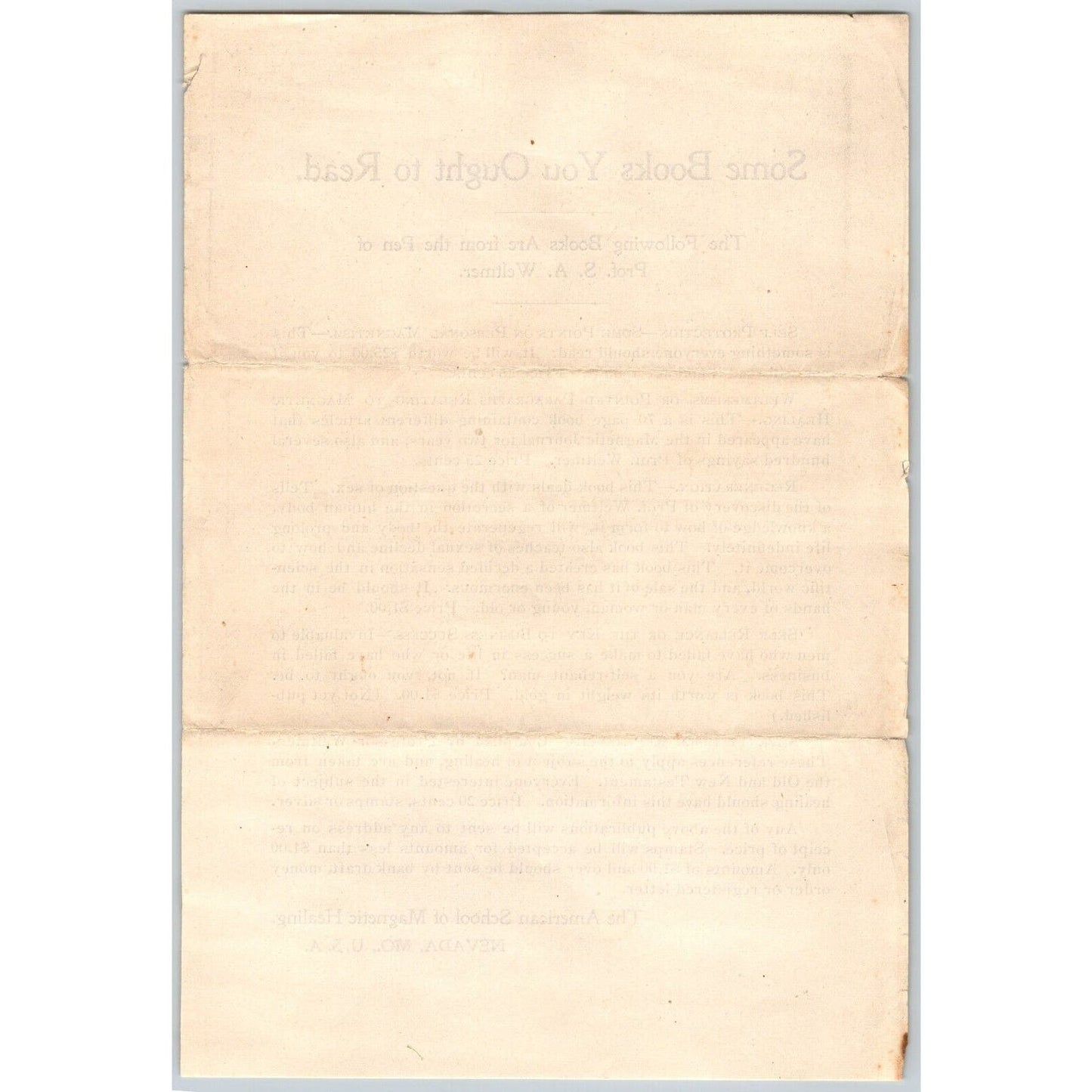 American School of Magnetic Healing "Books You Ought to Read" Weltmer c1897 VGC