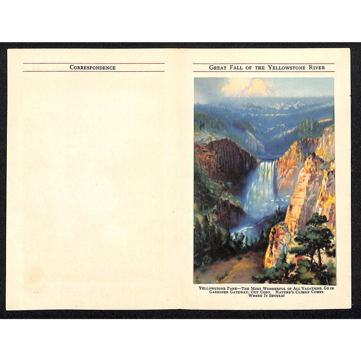 Northern Pacific Railway Yellowstone Park Line Card w/ Tipped-in Art NOS VGC