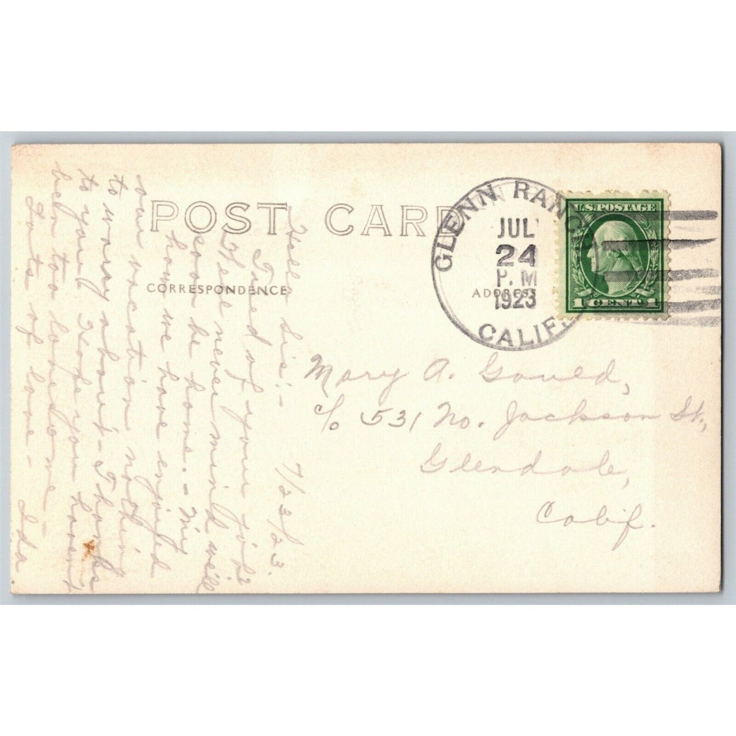 1923 "Tally's Ranch Resort Little Creek Canyon California" PPC Postcard