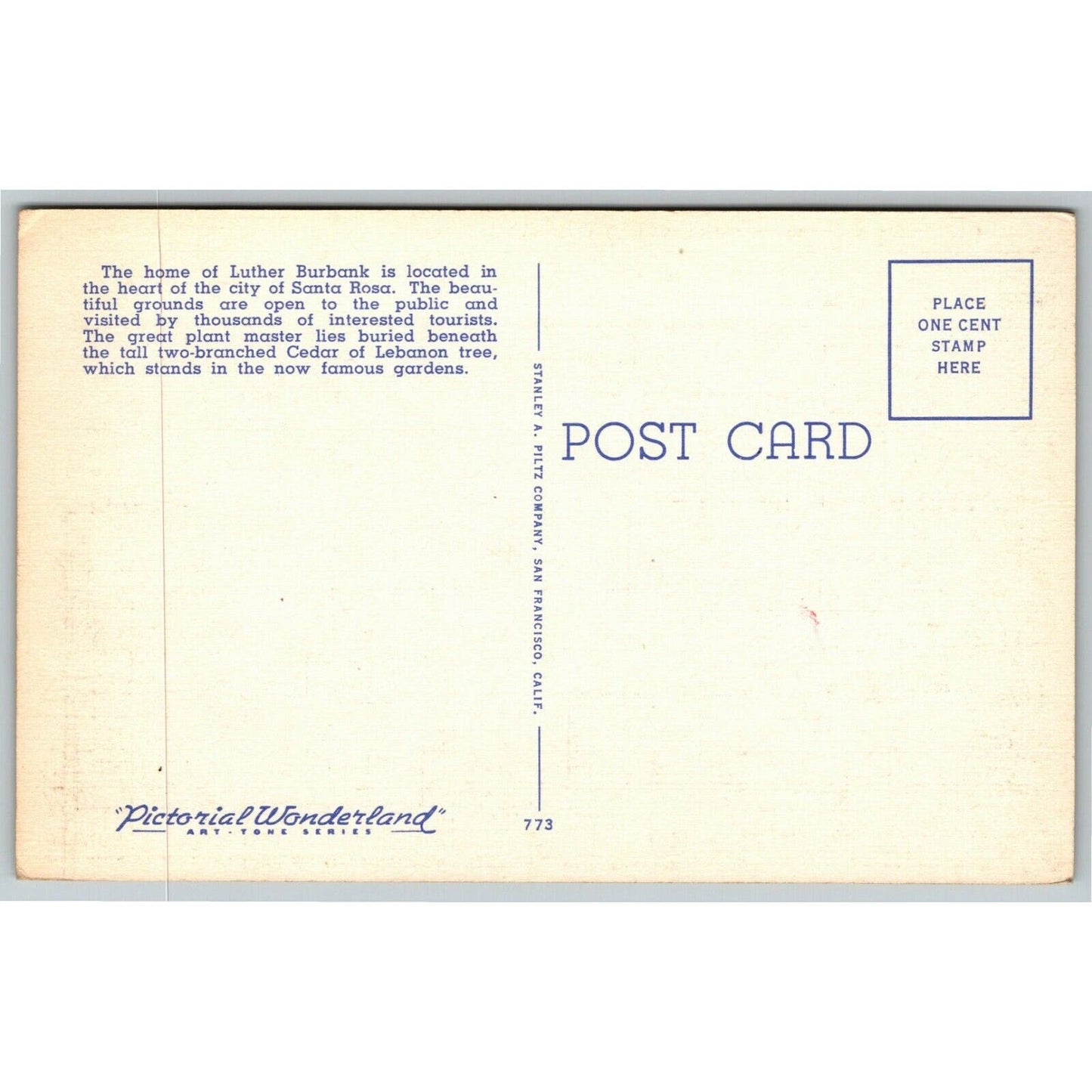 Vintage c1930-45 Linen Postcard "Luther Burbank's Garden, Santa Rosa, CA"