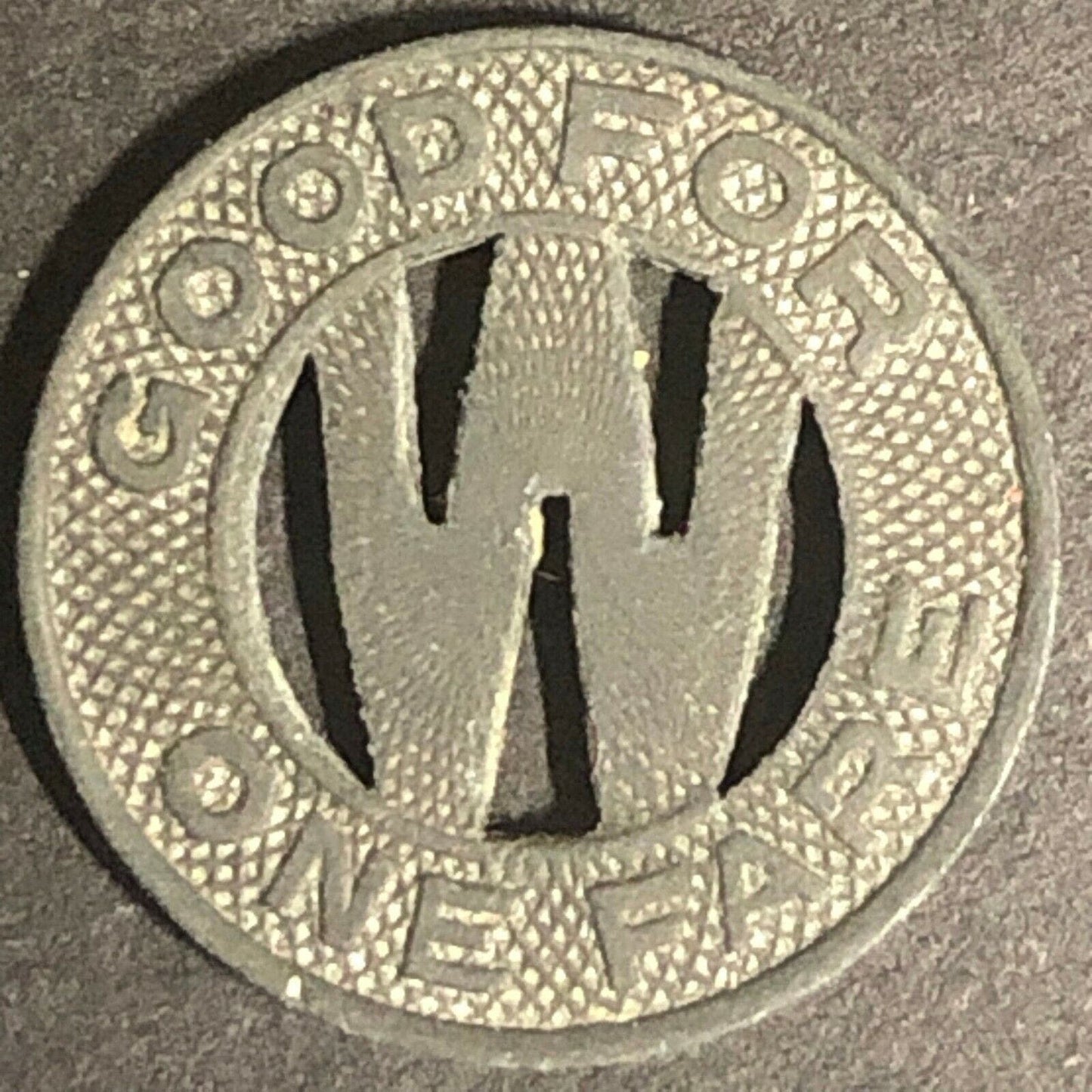 c1940's 16mm Wichita Transportation Corp. G/F One Fare Zinc? Transit Token KS