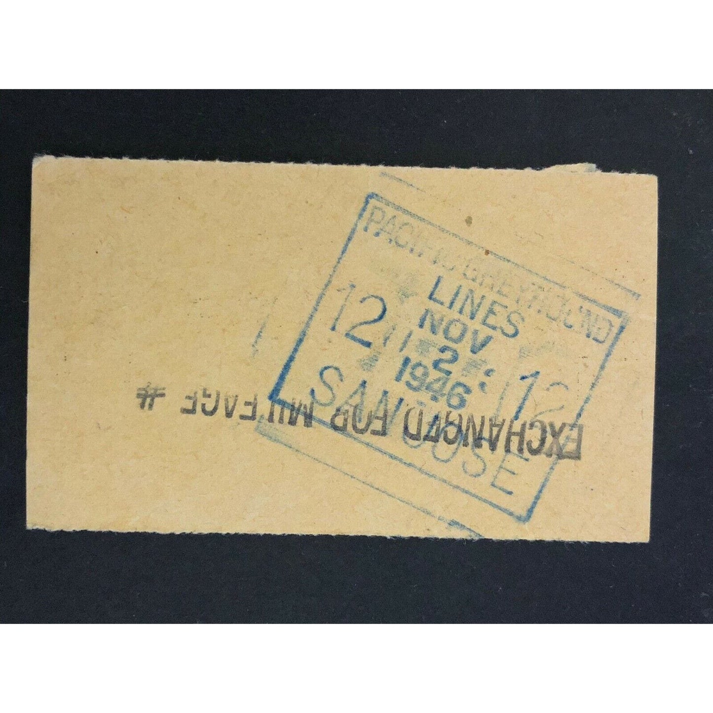 Pacific Greyhound Bus Lines I.D. Check / Ticket "San Jose" 25008 c1945-1955