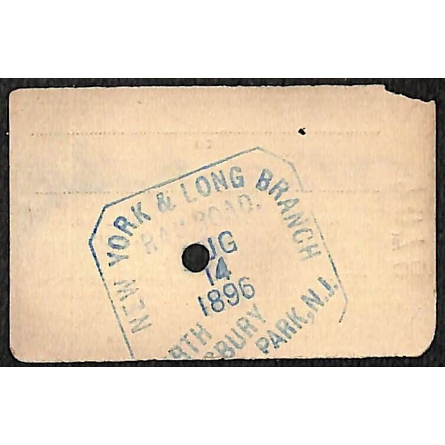 New York & Long Branch Railroad 1896 Ticket North Asbury Park AC Highlands #7078